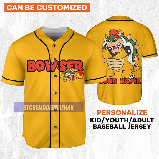 Personalize Mario Angry Bowser Fire Breath, Custom Super Mario Baseball Jersey, Family Uniform Movie Game Jersey, Birthday Gift For Fans