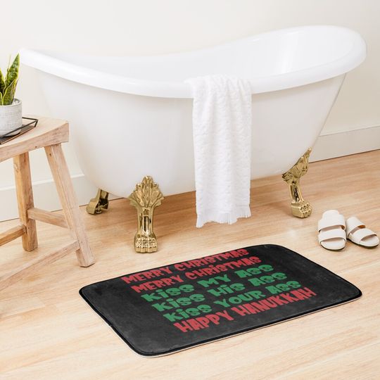 Merry Christmas Kiss My Ass Funny Hanukkah Vacation Bath Mat