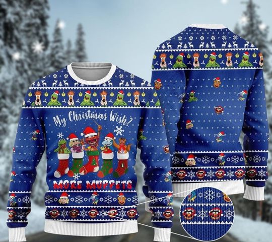 Christmas Muppet Ugly Sweater, Santa Muppet Ugly Sweater, Disney The Muppets Xmas Sweater, Wish More Muppets Sweatshirt
