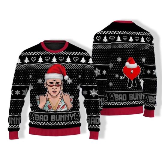 Bad Bunny Ugly Christmas Sweater, Bad Bunny Ugly Sweater, Bad Bunny Sweater, Bad Bunny Tour 2024 Sweater, Bad Bunny Concert Sweater