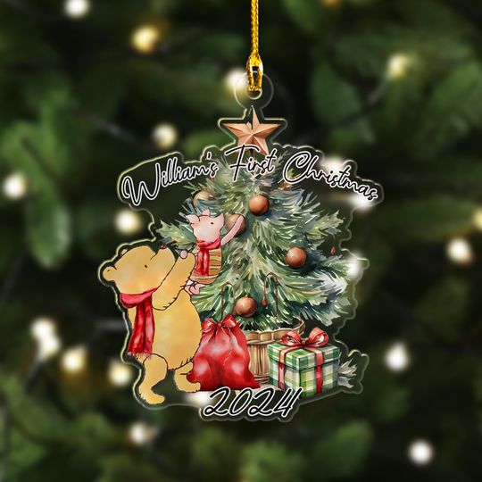 Personalized Winnie the Pooh Ornament, Pooh Baby's First Christmas Tree Ornament, Customized Pooh 2024 Christmas Tree Decor Gift For Kid