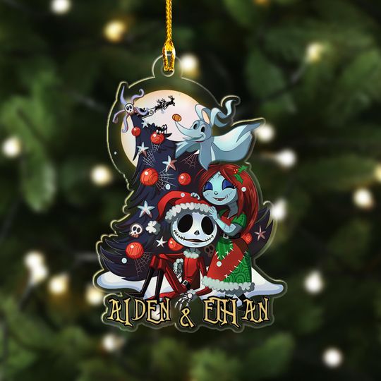 Personalized Nightmare Before Christmas Ornament, Jack And Sally Xmas Ornament, Jack Skellington Christmas Tree Decor Gift For Kid