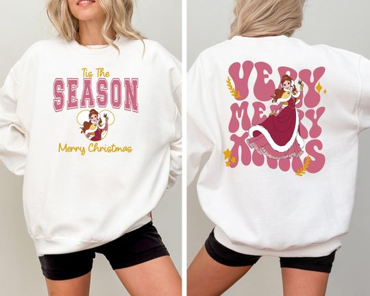Princess Belle Christmas Shirt, Disney Xmas Shirt, Tis The Season Shirt, Disneyland Girls Trip Xmas Shirt, Disney Very Merry Xmas Shirt