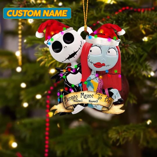 Personalized Simply Meant To Flat Christmas Ornament, His And Her Santa Hat Customized 2024 Christmas Tree Decor, Horror Couple For Lover