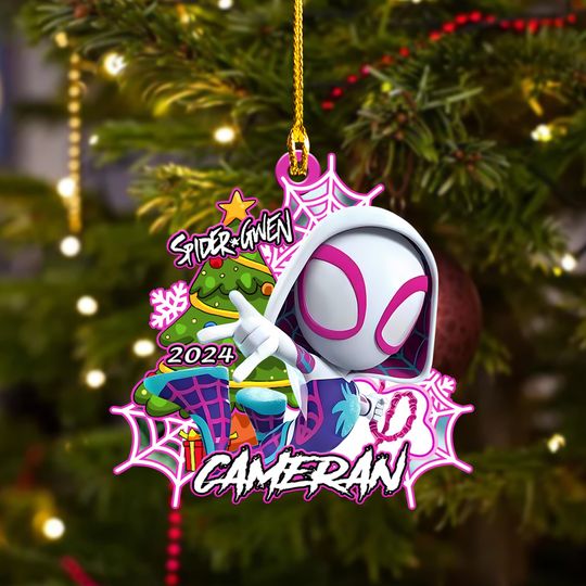Personalized Ornament Pink Superhero, Spider Movie Character Xmas Ornament Shape, Customized 2024 Christmas Tree Decor Gift For Kid