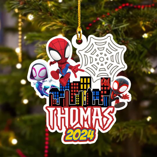Personalized Ornament Superhero, Spider Hero Xmas Ornament Shape Fan Gift, Customized 2024 Christmas Tree Decor Gift For Kid