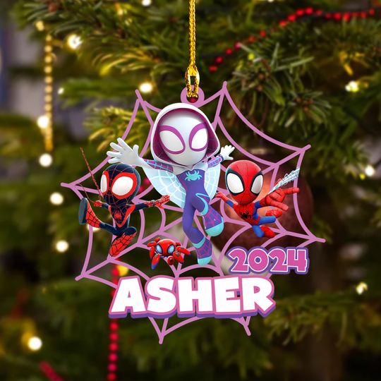 Personalized Spider Character Christmas Ornament, Superhero Spider Team Customized 2024 Christmas Tree Decor, Heros Movie Gift For Kid