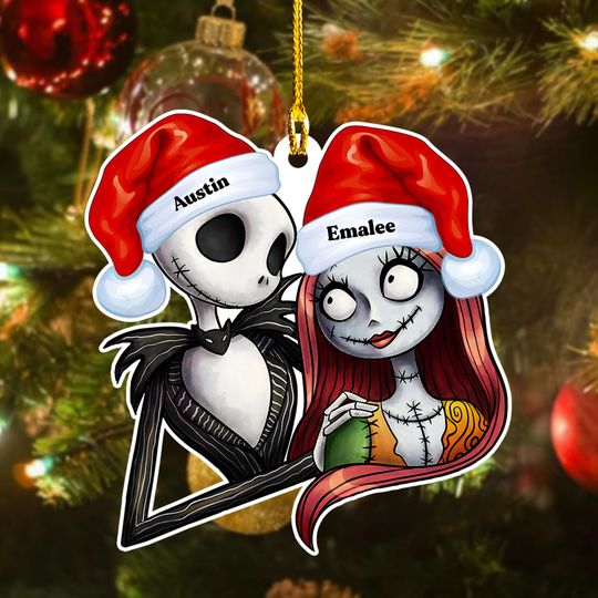 Personalized Horror Skeleton Couple Nightmare Christmas Ornament, His And Her Customize 2024 Christmas Tree Decor, Before Xmas Gift For Kid