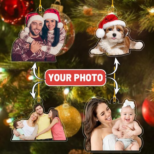 Personalized Photo Ornament Christmas, Customized 2024 Family Photo Christmas Tree Decor, Picture Acrylic Ornament, Family Image Ornaments