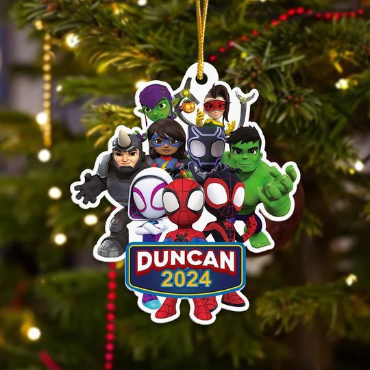 Personalized Spider And Amazing Friends Christmas Ornament, Junior Spider Heros Team Customized 2024 Xmas Tree Decor, Superhero Gift For Kid