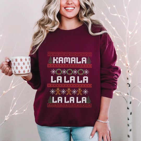 Kamala Christmas Ugly Sweatshirt, Kamala Harris Holiday Jumper, Political Xmas Sweater, Unisex Crewneck Pullover, Politics Gift