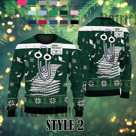 Windows Ugly Christmas Sweater, Latest Holiday Ugly Christmas Wool Sweater, Ugly Clippy Sweater, Xmas Sweatshirt, Christmas Gifts Sweater