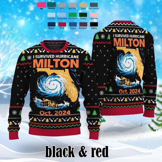 Hurricane Milton Sweater, I Survived Hurricane Milton 2024 Ugly Sweater, Pray for Florida Sweater Christmas, Ugly Sweater Christmas