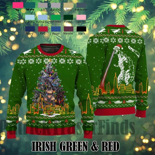 god zilla Christmas Ugly Sweater, Christmas Tree From All Godzillas Sweater, Ugly Sweater 2024, Christmas Ugly Sweater