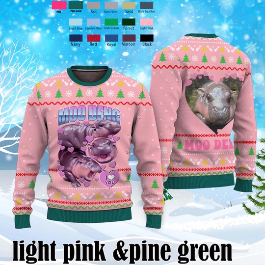 Discover Cute Thai Baby Hippo Sweater,Moo Deng Bouncy Pig Ugly Sweater Shirt,Perfect Gift for Hippo and Animal Lovers Ugly Sweater, Ugly Xmas Sweater