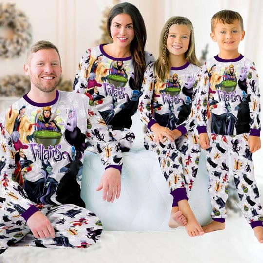 Halloween Disney Villains Pajamas Family, Magic Kingdom Shirt, Maleficent, Evil Queen, Ursula Matching Set, Disneyland Trip Merch