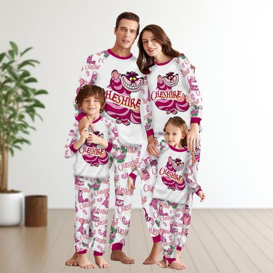 Christmas Cheshire Cat Pajamas Family, Alice In Wonderland Holiday Merch, Magic Kingdom Shirt, Disney Cat Matching Set, Birthday Gift