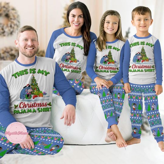 Retro Eeyore Pajamas Family, Disney Donkey Pajamas Christmas, Magic Kingdom Shirt, Eeyore Pajamas For Party, Winnie The Pooh Fan Gif