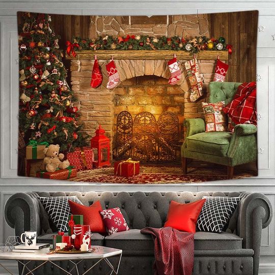 Christmas tapestry Fireplace tapestry gift box tapestry for Home Bedroom Decor tapestry wall hanging Christmas present