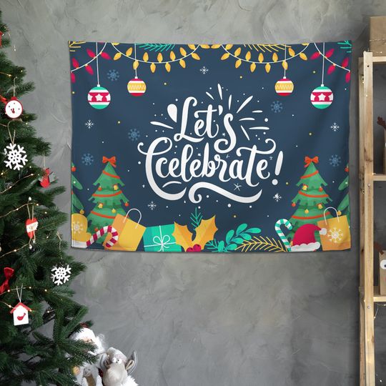 Let's Celebrate Tapestry,Christmas Tapestry Celebrate Wall Hanging Art Decor,Christmas party decoration,Merry Christmas Sign Gift for kids