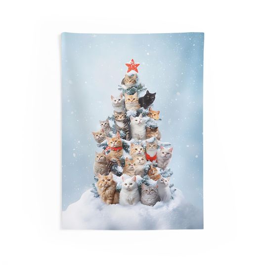 Christmas Cat Indoor Wall Tapestry Cat Lover Indoor Wall Tapestry