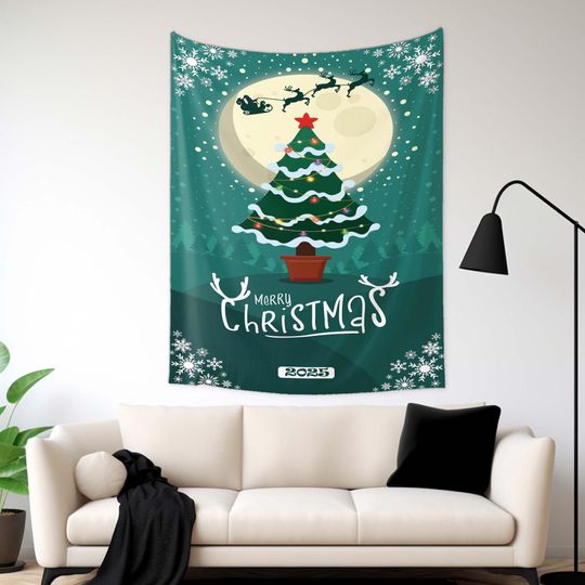 Christmas Wall Tapestry, Holiday Wall Art, Christmas Tree Tapestry, Festive Home Decor, Winter Wonderland Wall Hanging,Merry Christmas Decor