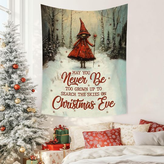 Whimsical Character Christmas Tapestry, Christmas Wall Art Hanging Farmhouse Cottage Core, Christmas Room Banner Home Decor, Family Gift