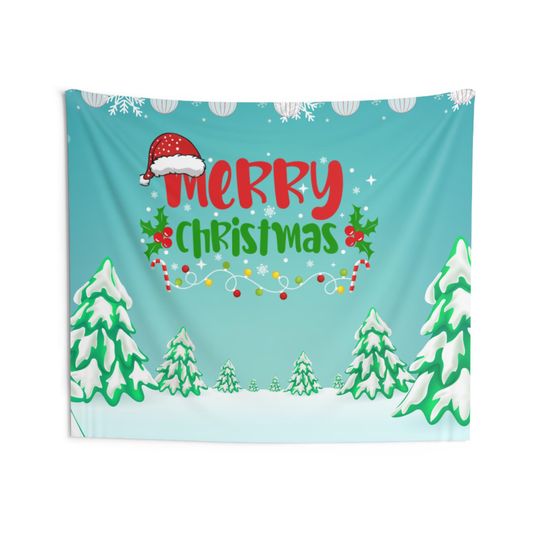 Indoor Wall Tapestries - Merry Christmas Ornaments, Trees, Snow Wall Decoration, Wall Hanging, Wall Decor