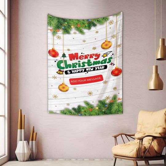 Happy New Year Tapestry, Merry Christmas Tapestry, Add Your Massage Tapestry, Wall Decor Tapestry, Wall Hangings Tapestry, Christmas Decor