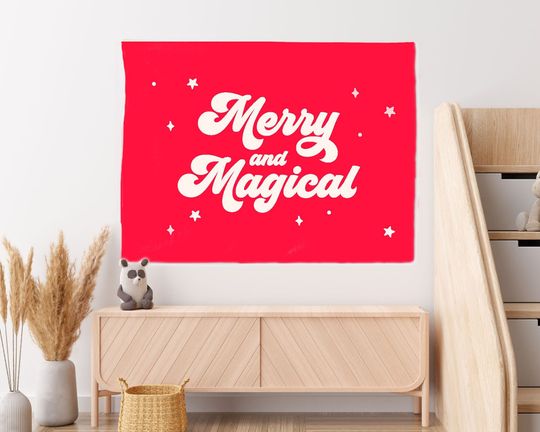 Merry and Magical Tapestry, Christmas Wall Art, Holiday Season Home Decor, Christmas Canvas
