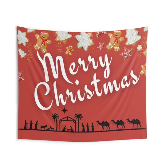 Christmas Family Indoor photo back drop or Wall Tapestries - Holiday Home Decor, Religious Tapestry, Festive Wall Hanging, Christmas