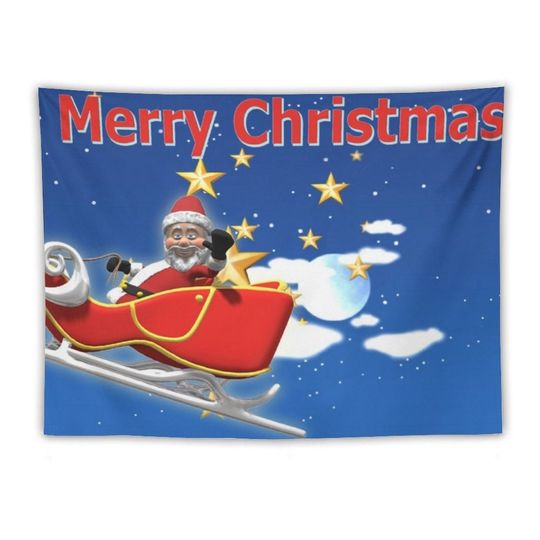 Santa in Sleigh Merry Christmas Tapestry  Festive Holiday Wall Hanging for a Cozy and Joyful Seasonal Celebration