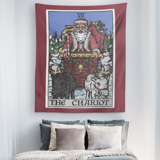 The Chariot Tarot Card Tapestry Funny Christmas Home Decor Santa Claus Wall Hanging Yule Decorations Pagan Decor Witch Wall Art Xmas Decor