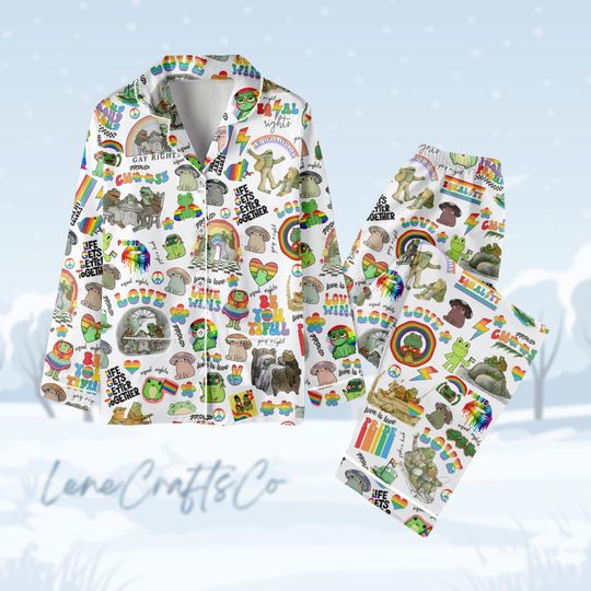 LGBT Pride Pajamas Christmas, Gay Rights Pajama Set Women, Equal Rights Pajamas Family, Rainbow Pajamas, Gay Frog Midnight Shirt