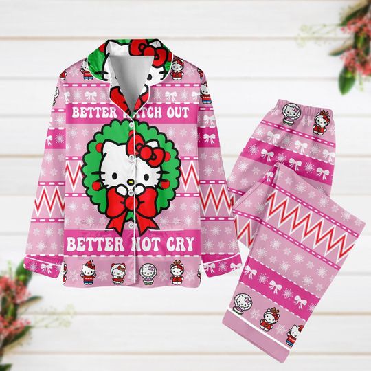 Hello Kitty Christmas Pajamas, Kitty Cat Xmas Pajamas Set, Cute Kitty Holiday Pajamas, Pajamas For Party, Christmas Gifts