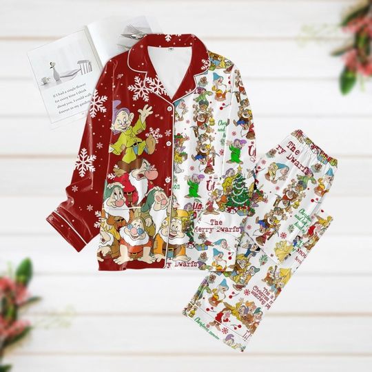 Seven Dwarfs Christmas Pajamas, Dopey Snow White Xmas Pajamas, Disney Dopey Pajamas Set, Funny Dwarfs Holiday Pajamas, Xmas Party Gift