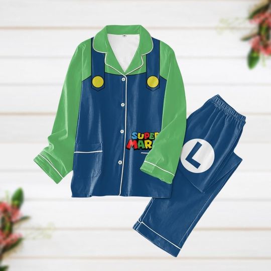 Super Mario Luigi Costume Pajamas, Super Mario Bros Pajamas Set, Mario Brothers Matching Family Pajamas, Christmas Gift