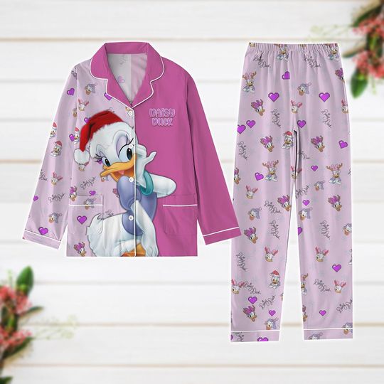 Daisy Duck Christmas Pajamas, Disney Daisy Santa Women Pajamas, Disneyland Xmas Pajamas, Magic Kingdom Shirt, Xmas Party Gift