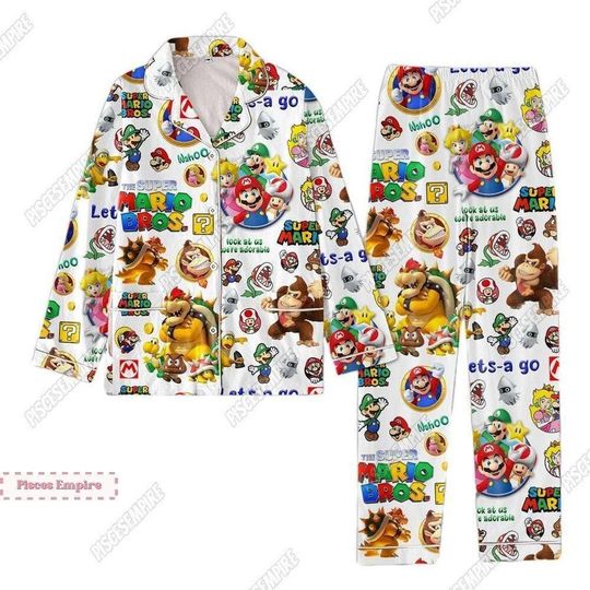 Super Mario Pajamas Set, Mario Bros Pajamas Pants, Princess Peach Holiday Pajamas, Super Mario Women Pajamas