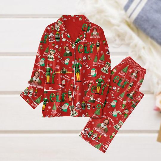 Elf Christmas Pajamas, Santa Buddy Elf Holiday Pajamas, The Elf Will Ferrell Pajamas Pants, Xmas Classic Movie Shirt, Christmas Gift