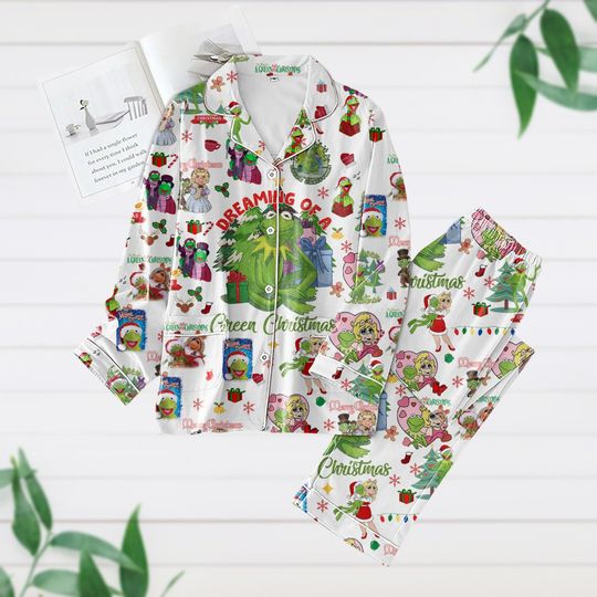K the frog Pajamas Christmas, The Muppets Holiday Pajamas, Miss Piggy And Kermit Pj Set, Christmas Party Gift, Pajamas For Party
