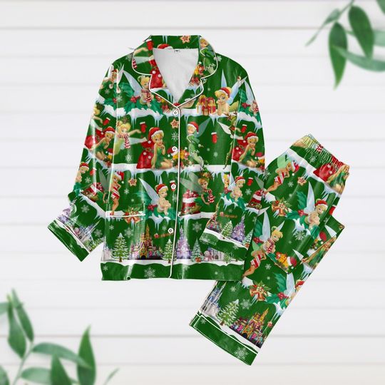 Tinker Bell Christmas Pajamas, Tinkerbell Holiday Pajamas, Disney Magic Shirt, Fairy Shirt, Disney Womens Pajamas, Girls Christmas Pjs