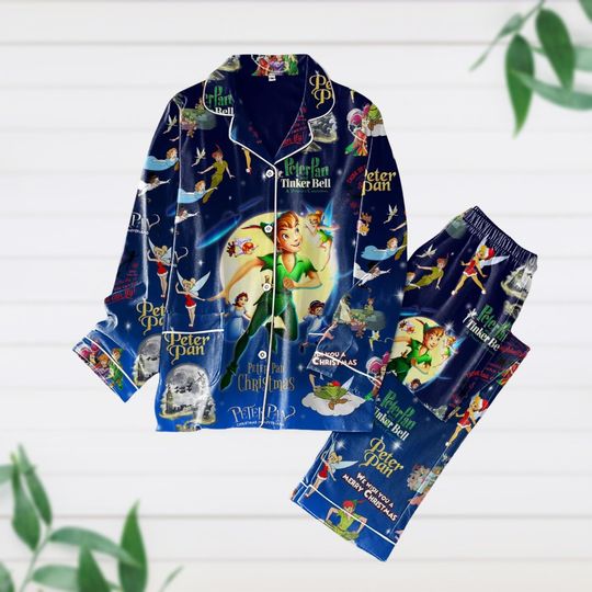 Peter Pan Christmas Pajamas, Tinker Bell Pajamas, Magic Kingdom Shirt, Disney Cartoon Movie Characters Holiday Pajamas, Pjs Christmas