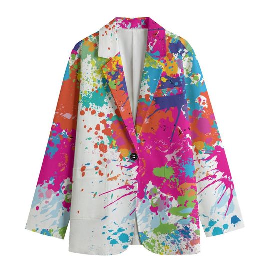 Women's Leisure Blazer, Artist Blazer, Splash of colors, Paint splatter, Gift for Art lovers, Gift for Color Lovers, Gift for Happy people