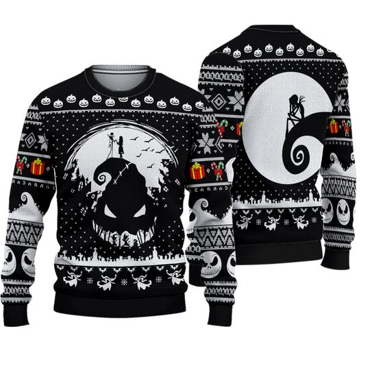 Halloween Jack And Sally Ugly Sweater, Nightmare Before Christmas Sweater, Jack Skellington Shirt, Couple Disney Halloween Shirt