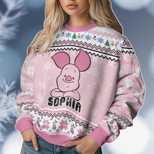 Christmas Winnie The Pooh Piglet Sweater, Personalized Sweater, Pooh Bear Sweater, Disney Xmas Sweater Party, Family Christmas Shirt