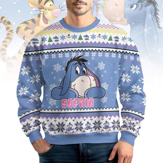 Eeyore Christmas Ugly Sweater, Winnie The Pooh Womens Sweater, Disney Family Christmas Shirt, Personalized Christmas Eeyore Sweater