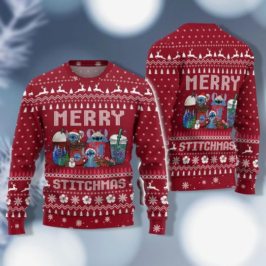 Christmas Stitch Coffee Sweater, Disney Coffee Ugly Sweater, Funny Stitch Christmas Shirt, Christmas Crewneck, Merry Stitchmas Shirt
