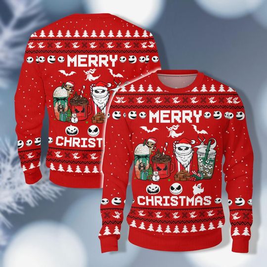Christmas Jack Skellington Ugly Sweater, Nightmare Before Christmas Coffee Sweater, Jack And Sally Shirt, Merry Christmas Crewneck