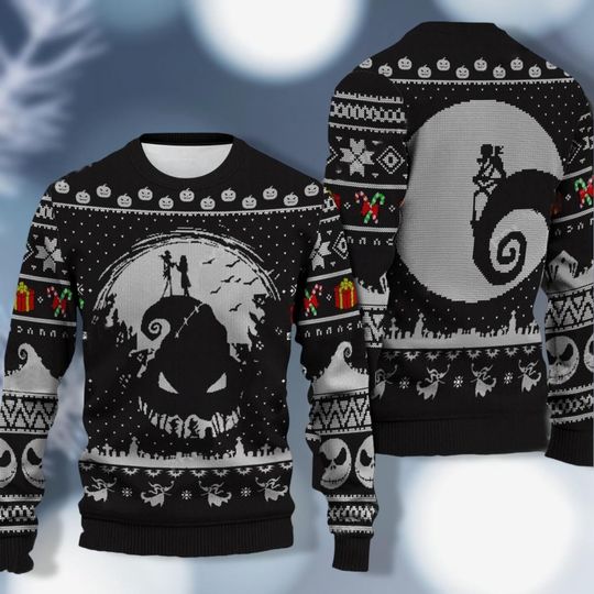 Jack And Sally Ugly Sweater, Nightmare Before Christmas Sweater, Jack Skellington Christmas Shirt, Couple Disney Ugly Xmas Sweater